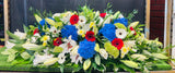 Casket Arrangement Red, White and Blue